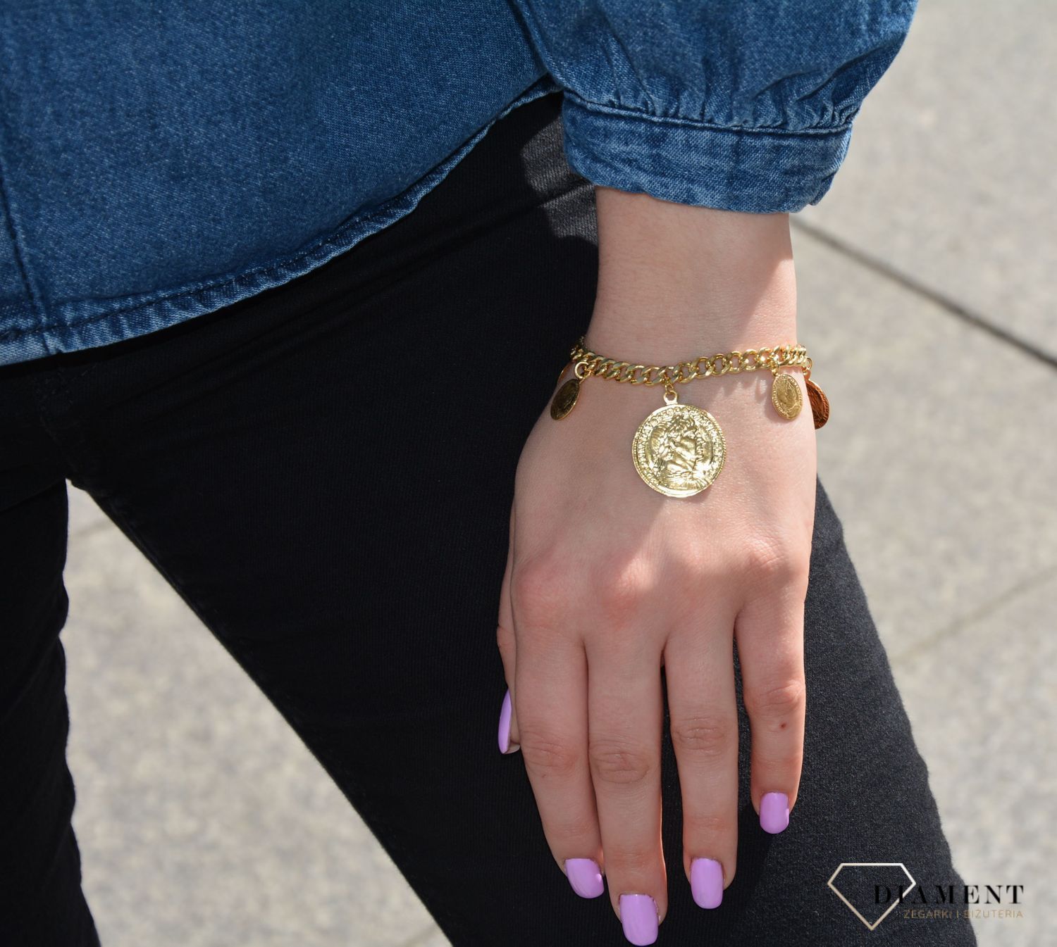 Bransoletka srebrna pozł. monetki wiszące Dall'Acqua B RM 24442 (3).JPG